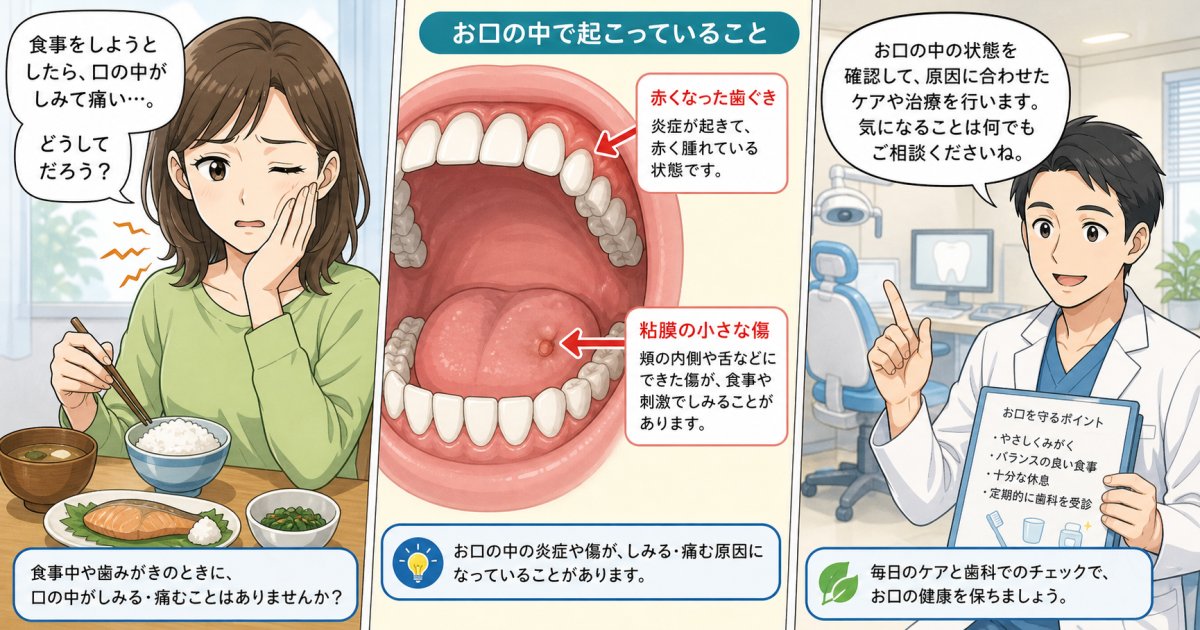 食事で口の中や歯茎が痛い！傷の原因と受診の目安を歯科が解説