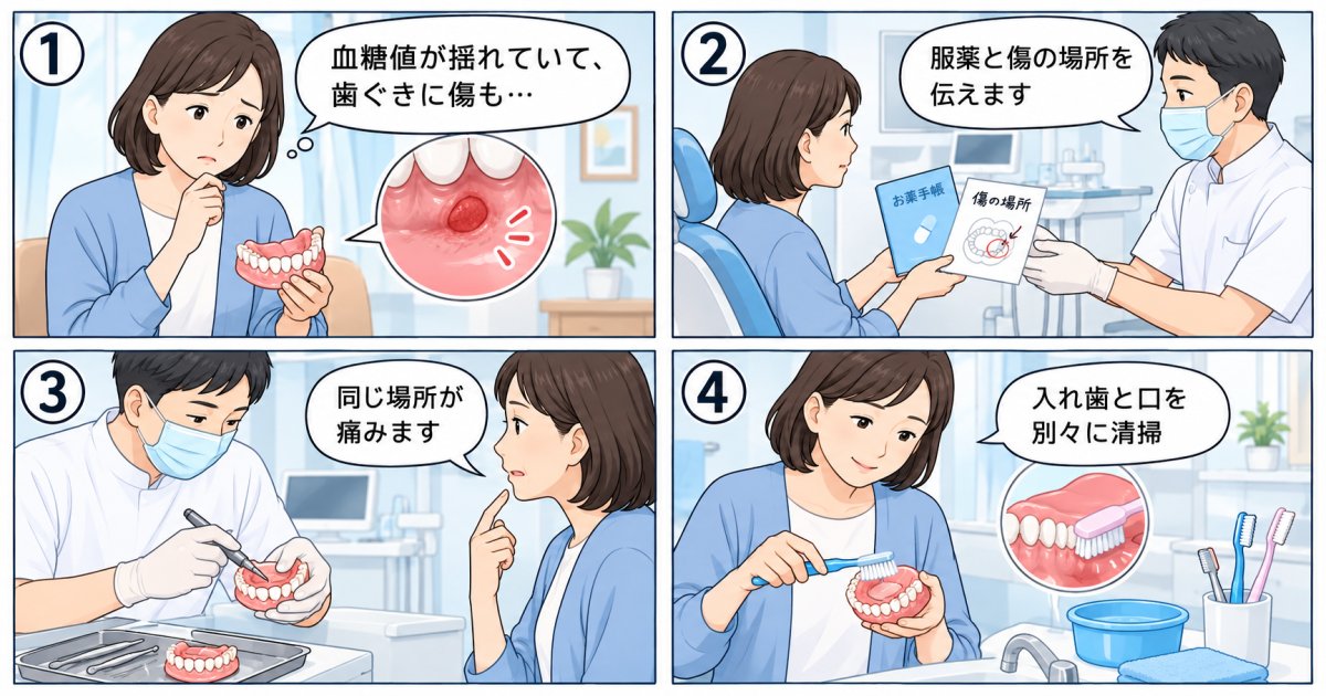 糖尿病で入れ歯の傷が心配な方へ｜治療・調整時の注意と相談目安